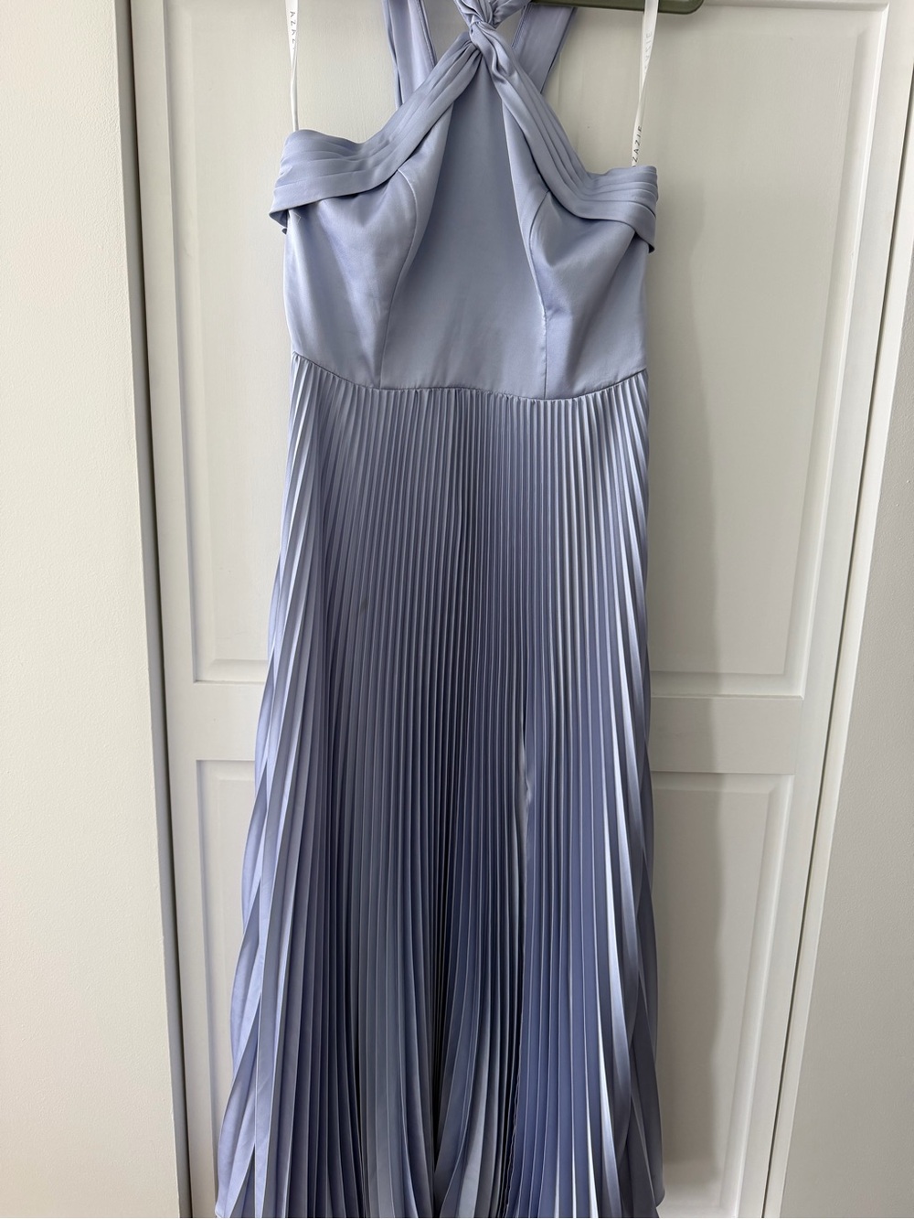 Azazie Dusty Blue Pleated Halter Bridesmaid Maxi Dress Size A12 (US 10/12) - Picture 12 of 16